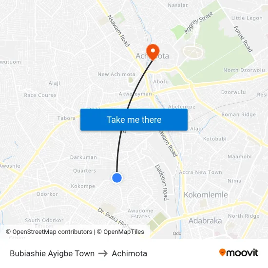 Bubiashie Ayigbe Town to Achimota map