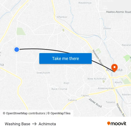 Washing Base to Achimota map