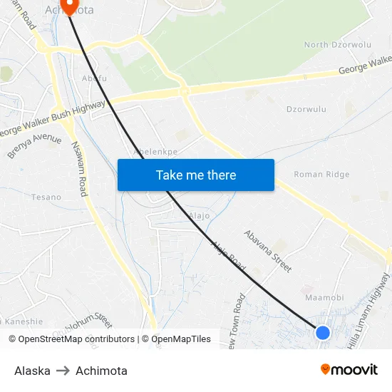 Alaska to Achimota map