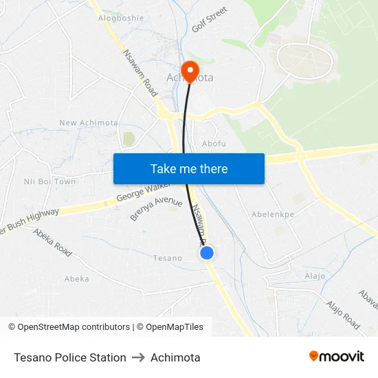 Tesano Police Station to Achimota map