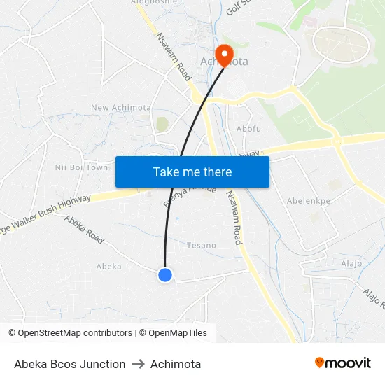 Abeka Bcos Junction to Achimota map
