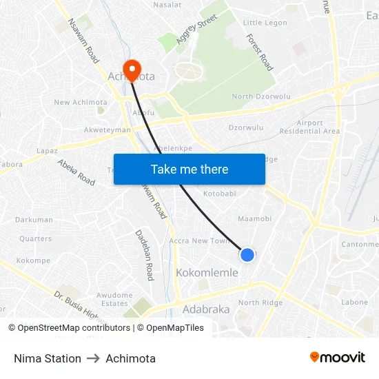 Nima Station to Achimota map