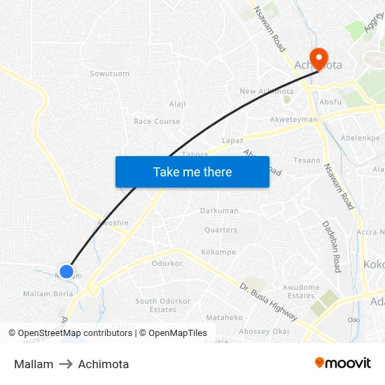 Mallam to Achimota map