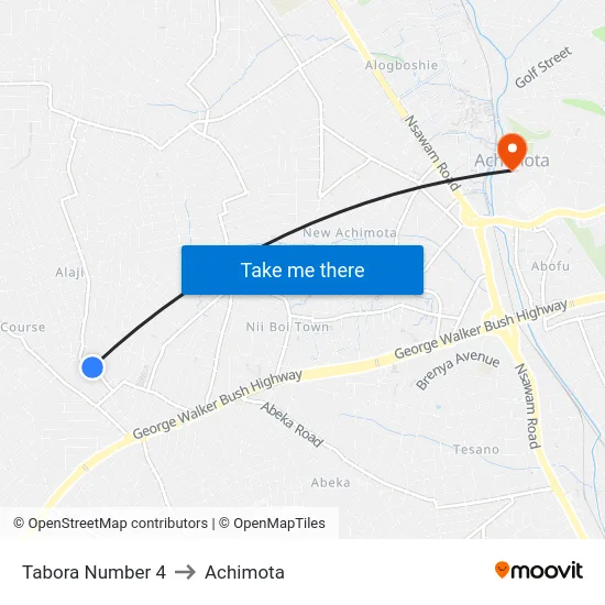 Tabora Number 4 to Achimota map