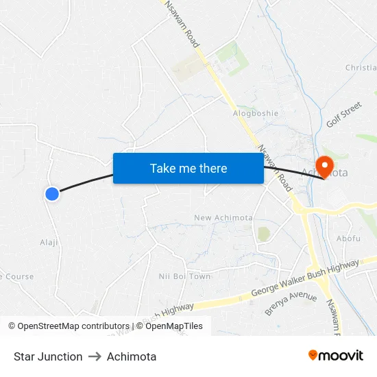 Star Junction to Achimota map