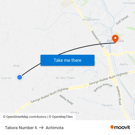 Tabora Number 6 to Achimota map