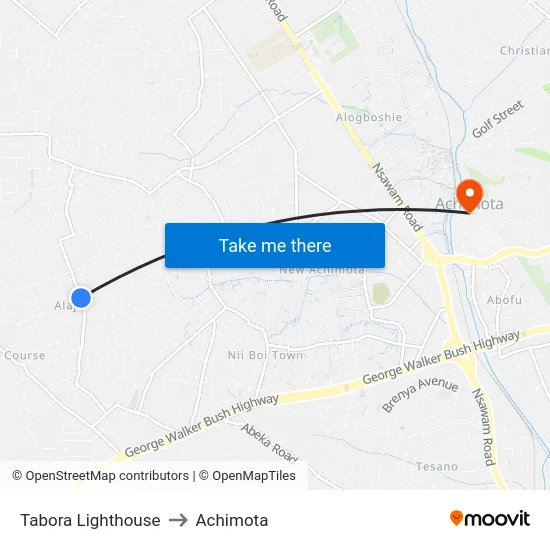 Tabora Lighthouse to Achimota map