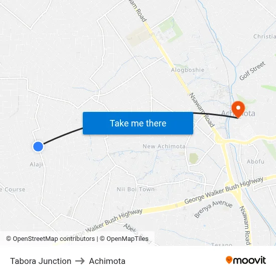 Tabora Junction to Achimota map