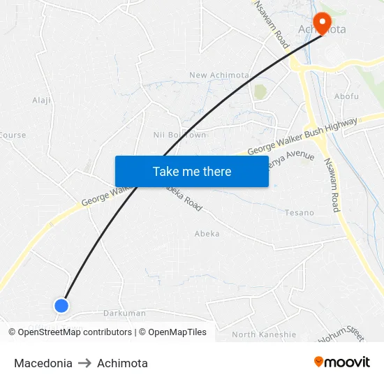 Macedonia to Achimota map