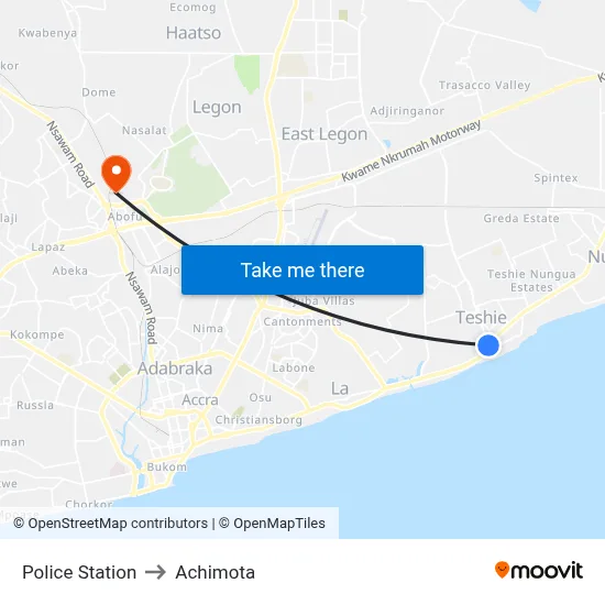 Police Station to Achimota map
