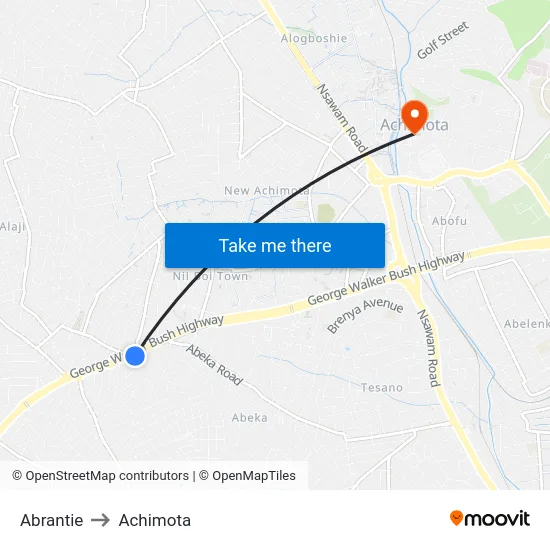 Abrantie to Achimota map