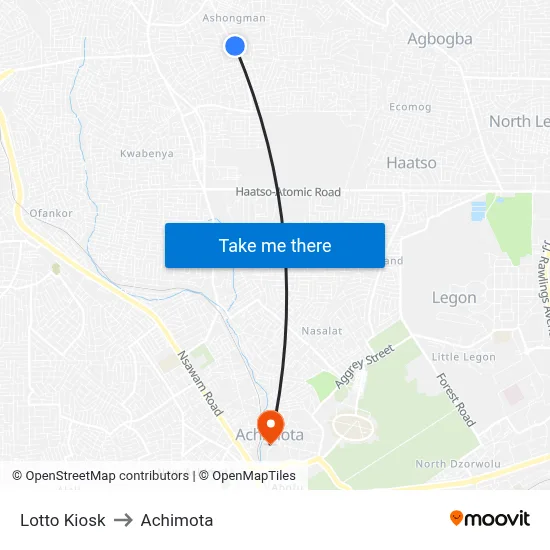 Lotto Kiosk to Achimota map