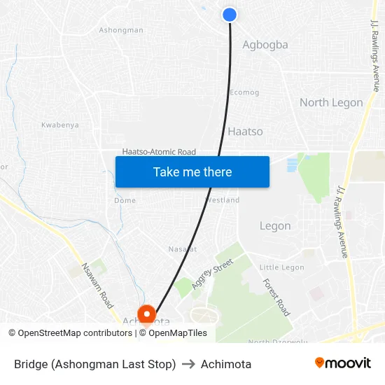 Bridge (Ashongman Last Stop) to Achimota map