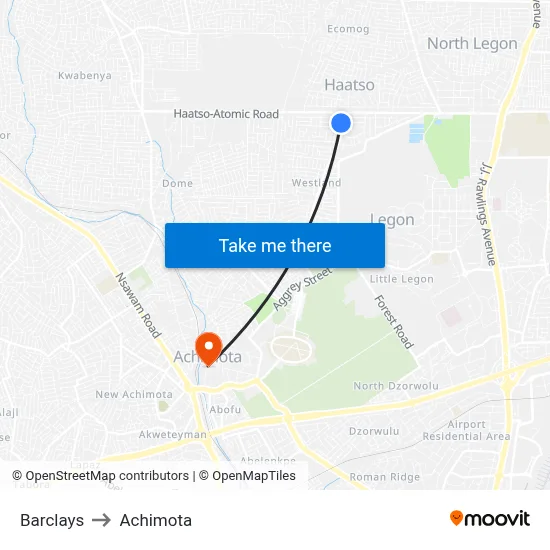 Barclays to Achimota map