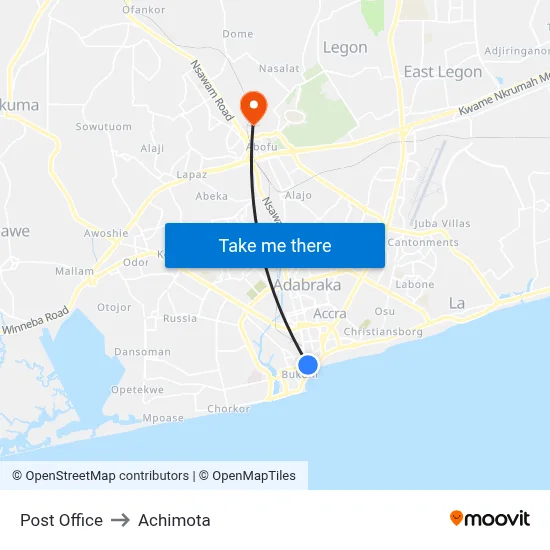 Post Office to Achimota map