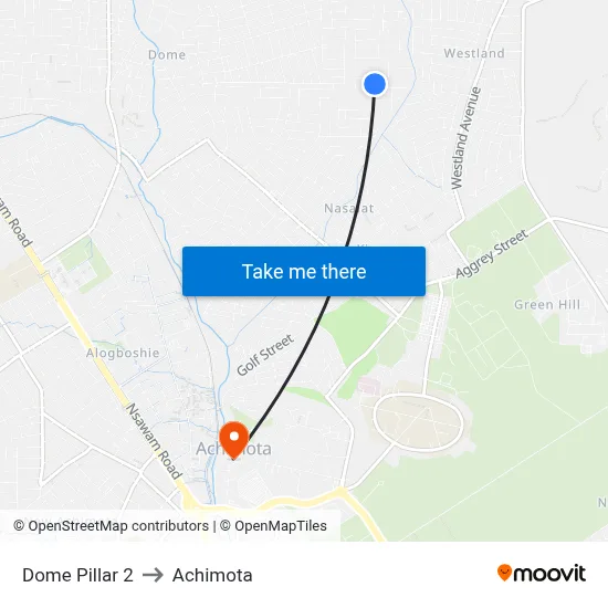 Dome Pillar 2 to Achimota map