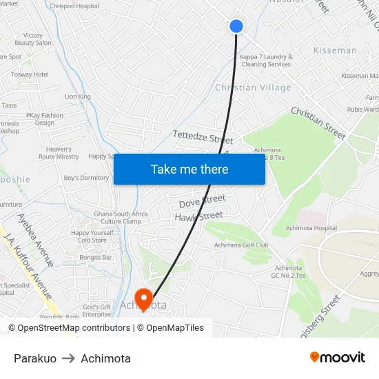 Parakuo to Achimota map