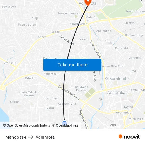 Mangoase to Achimota map