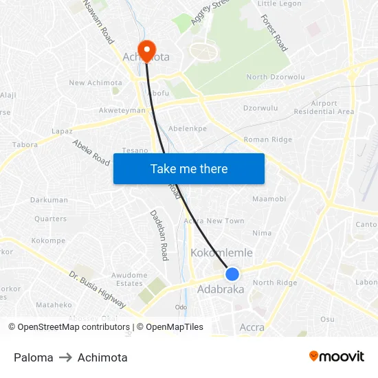 Paloma to Achimota map