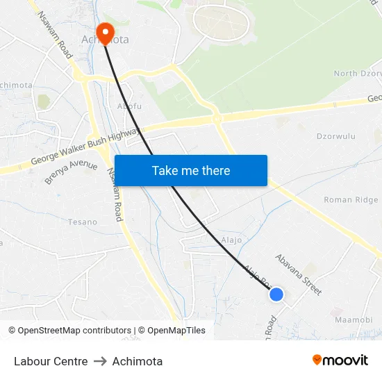 Labour Centre to Achimota map