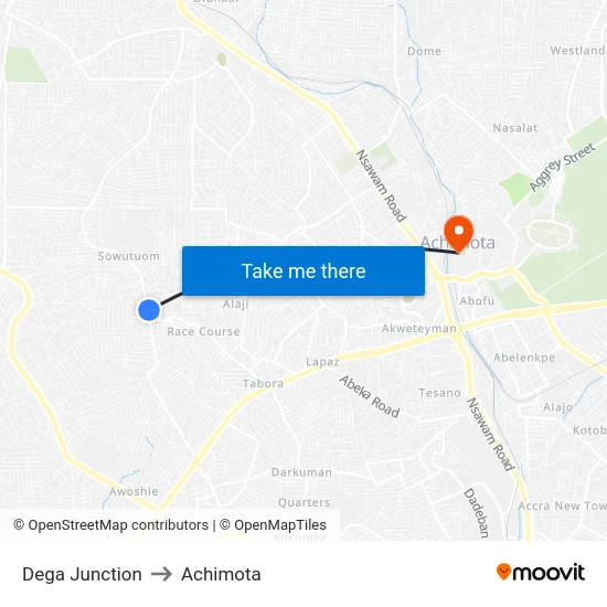 Dega Junction to Achimota map