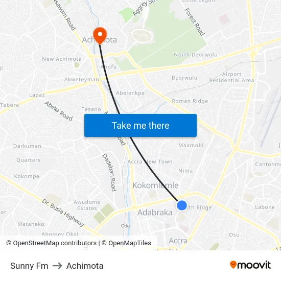 Sunny Fm to Achimota map