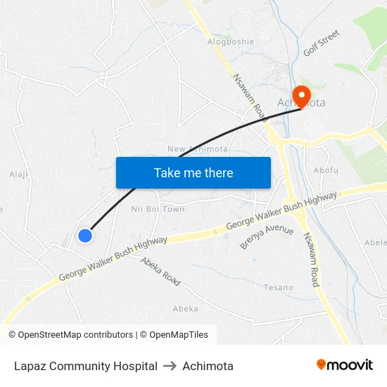 Lapaz Community Hospital to Achimota map
