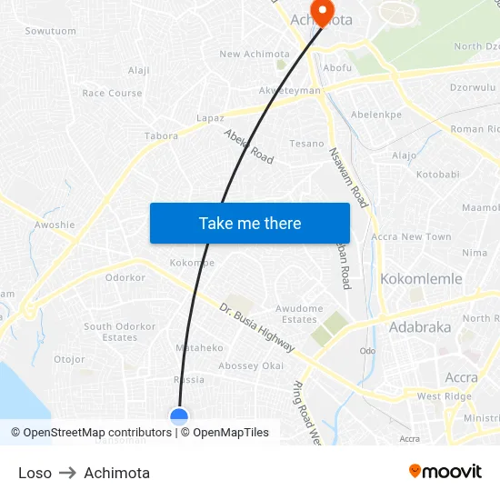 Loso to Achimota map
