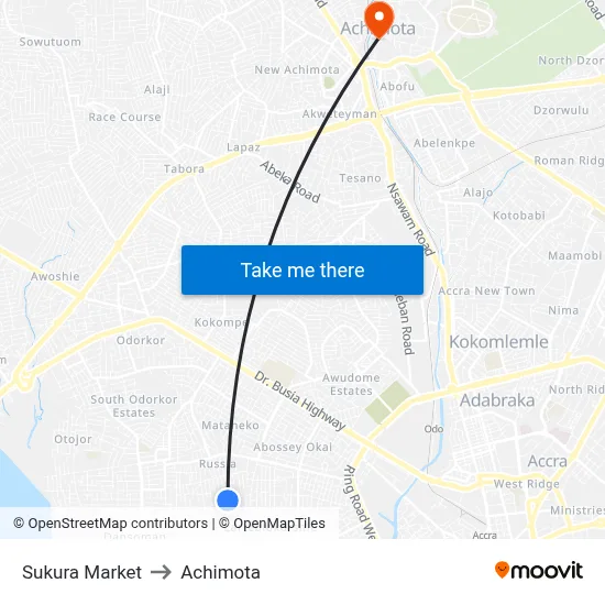 Sukura Market to Achimota map