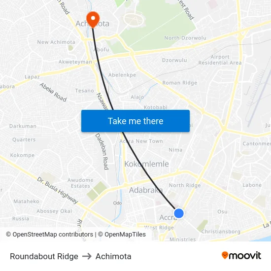 Roundabout Ridge to Achimota map