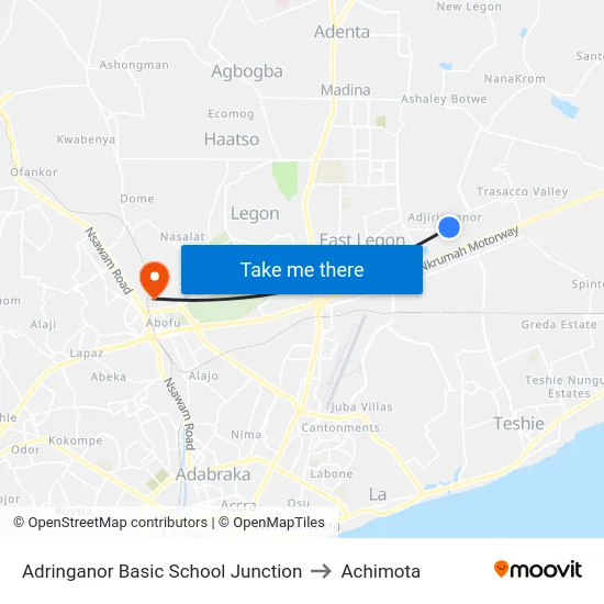 Adringanor Basic School Junction to Achimota map