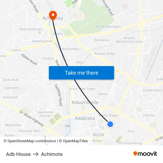 Adb House to Achimota map