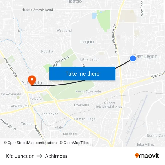 Kfc Junction to Achimota map