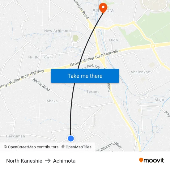 North Kaneshie to Achimota map