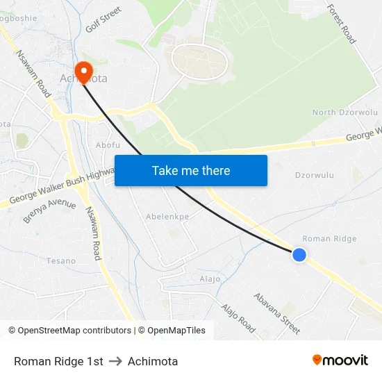 Roman Ridge 1st to Achimota map