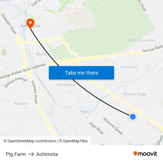 Pig Farm to Achimota map