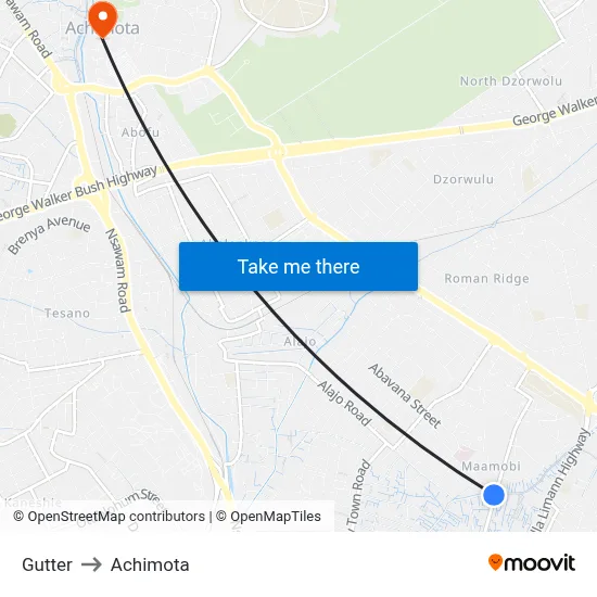 Gutter to Achimota map