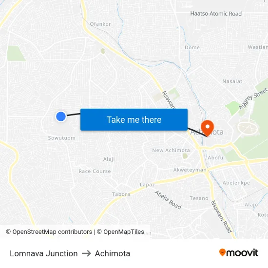 Lomnava Junction to Achimota map