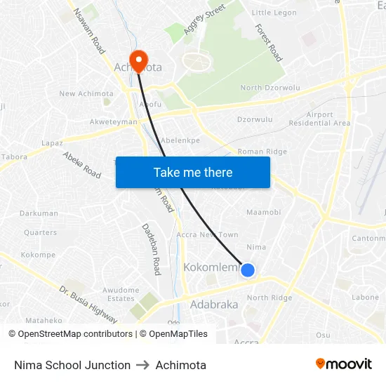 Nima School Junction to Achimota map