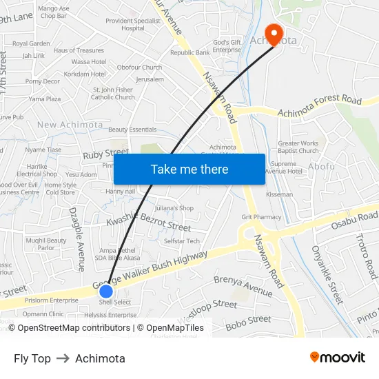 Fly Top to Achimota map