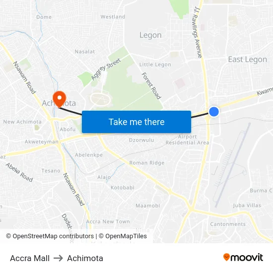 Accra Mall to Achimota map
