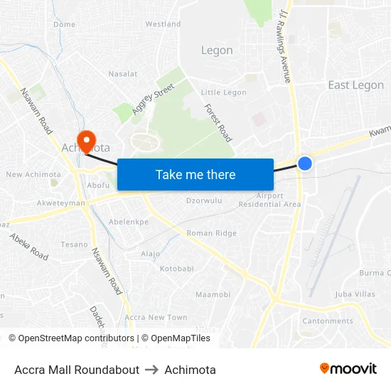 Accra Mall Roundabout to Achimota map