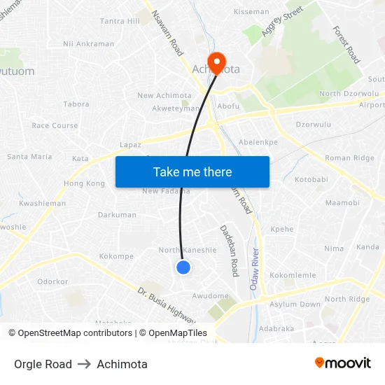Orgle Road to Achimota map