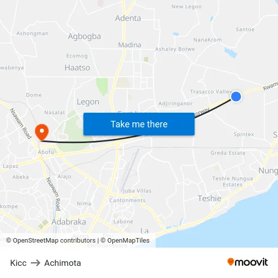 Kicc to Achimota map