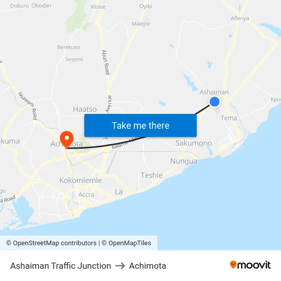Ashaiman Traffic Junction to Achimota map