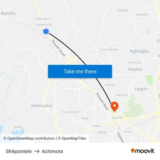Shikpontele to Achimota map