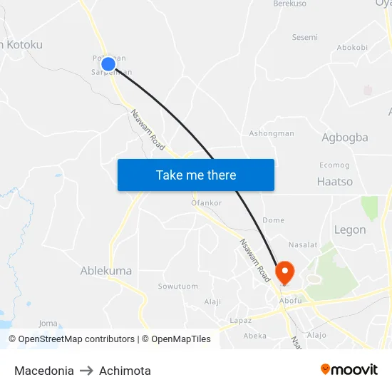 Macedonia to Achimota map