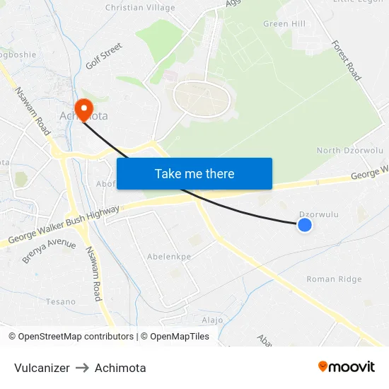 Vulcanizer to Achimota map