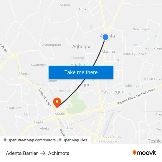 Adenta Barrier to Achimota map