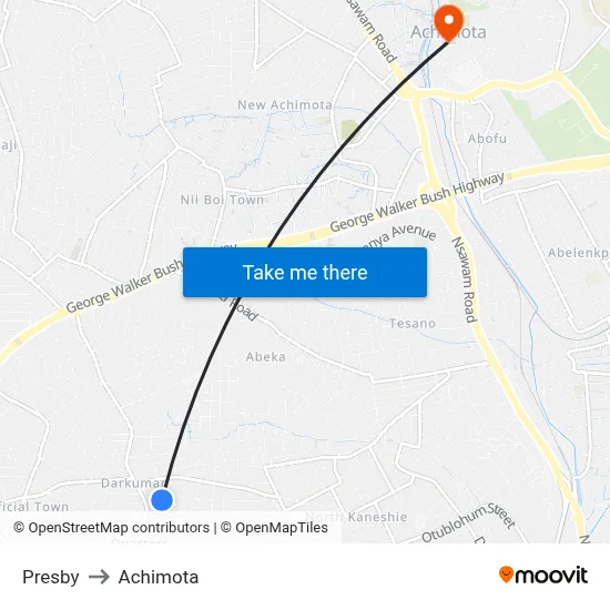 Presby to Achimota map